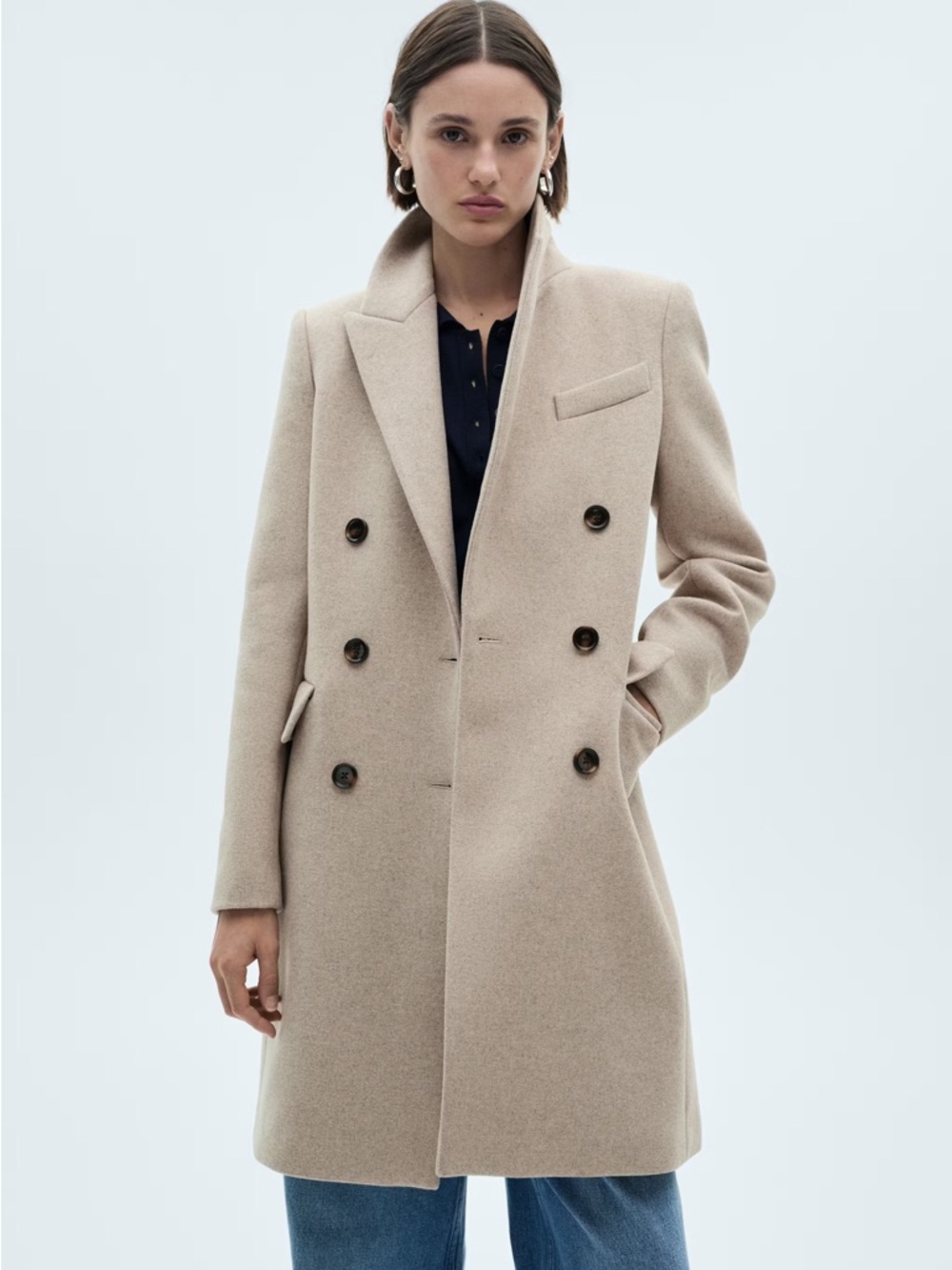 Mango Double Breasted Wool Blend Coat